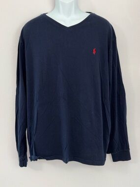 POLO RALPH LAUREN Navy Blue Long Sleeve V Neck Cotton Jersey Size XXL